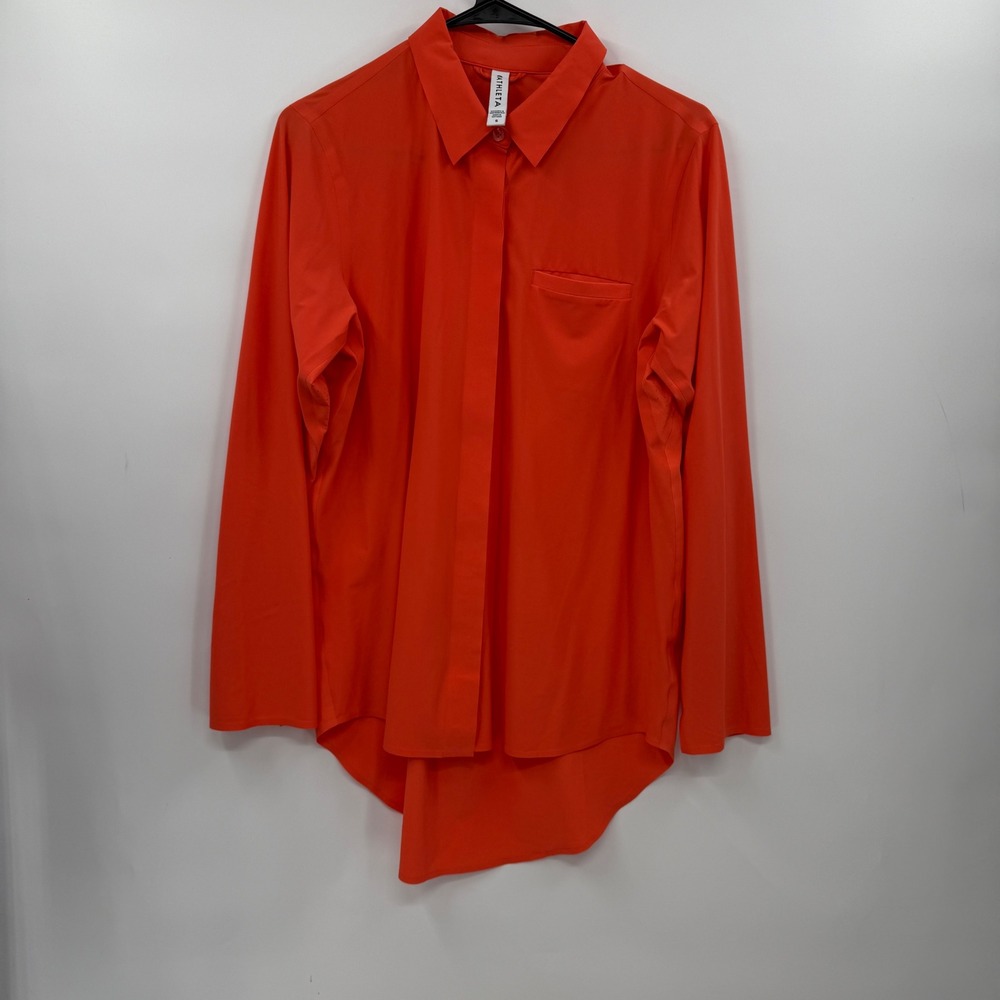Athleta Orange Long Sleeve Button‎ Up Shirt Asymmetrical Hem Pocket Size S